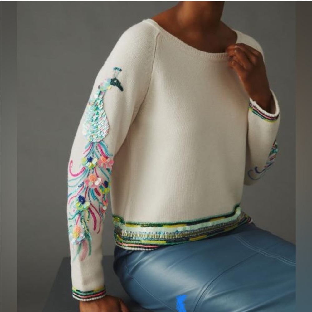 Anthropologie embellished peacock sweater